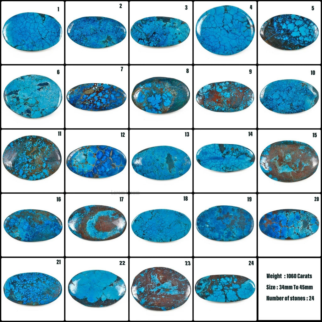 Turquoise Lot, Cabochon, Blue — 24 Pieces, 34mm to 45mm, 1060 Ct