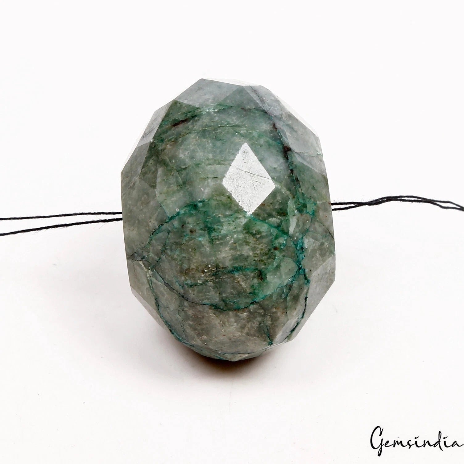 123 Cts Natural Brazilian Green Emerald Round Faceted Cut 28mm Drilled Bead Gem