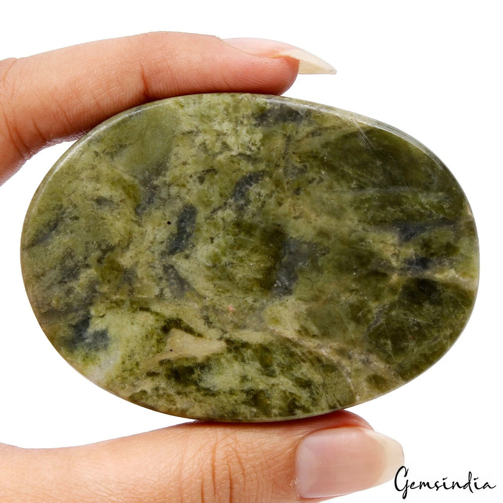 Vessonite Loose Gemstone, Untreated, Green — 57x41x13 mm, 280 Ct, Madagascar