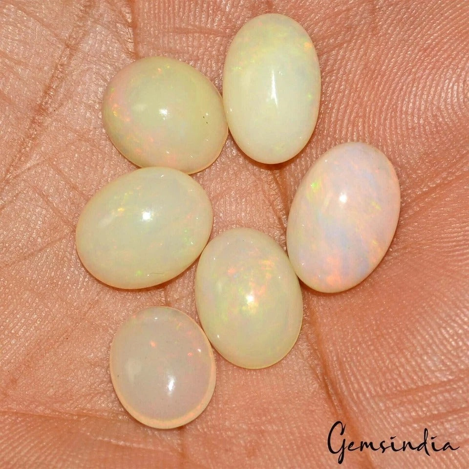 13 Ct/6 Pcs Natural Ethiopian Opal Multi Fire Shine Oval Cabochon Loose Gems Lot