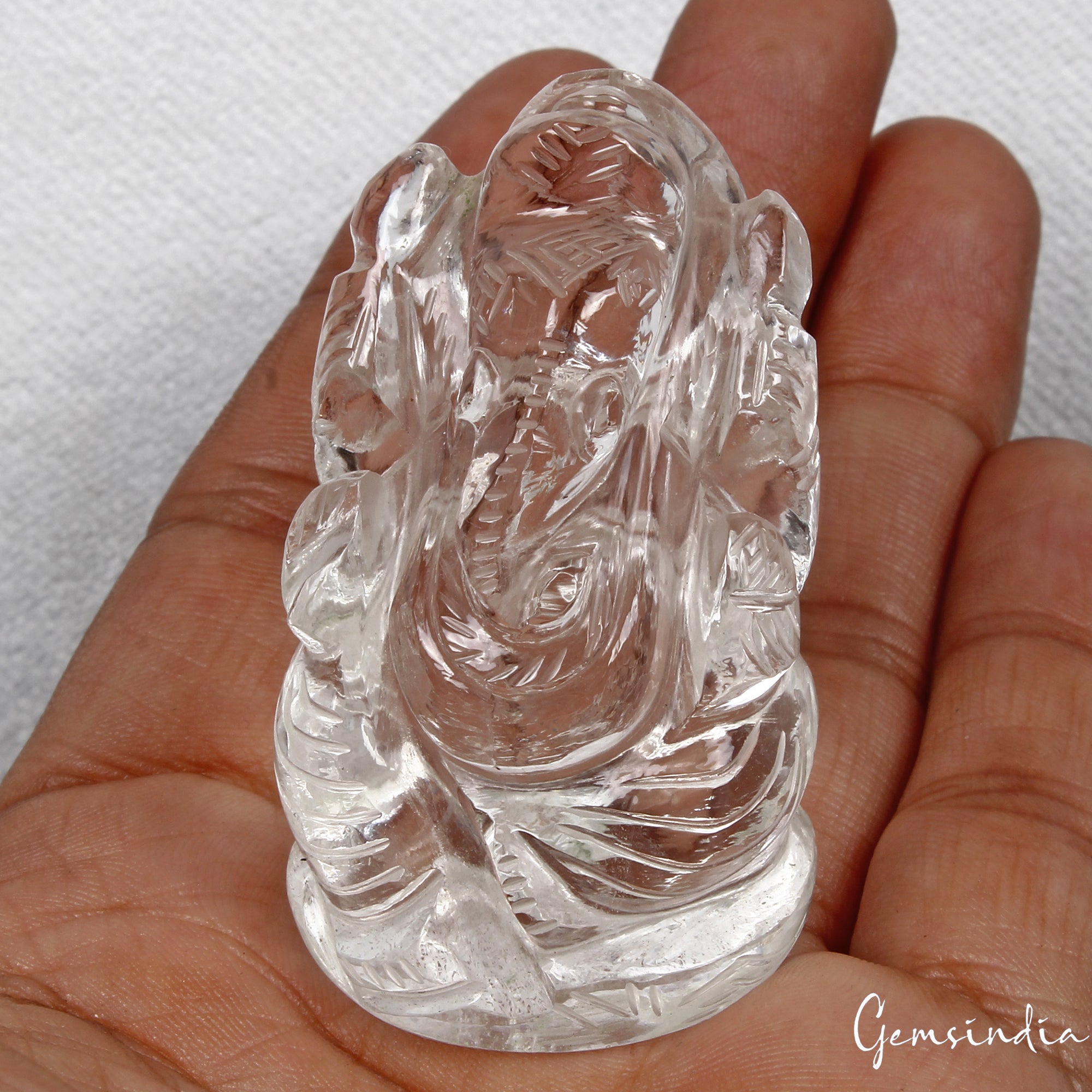 400Ct Natural Untreated White Quartz Hand Carved Ganesha Sculpture Stone Artwork