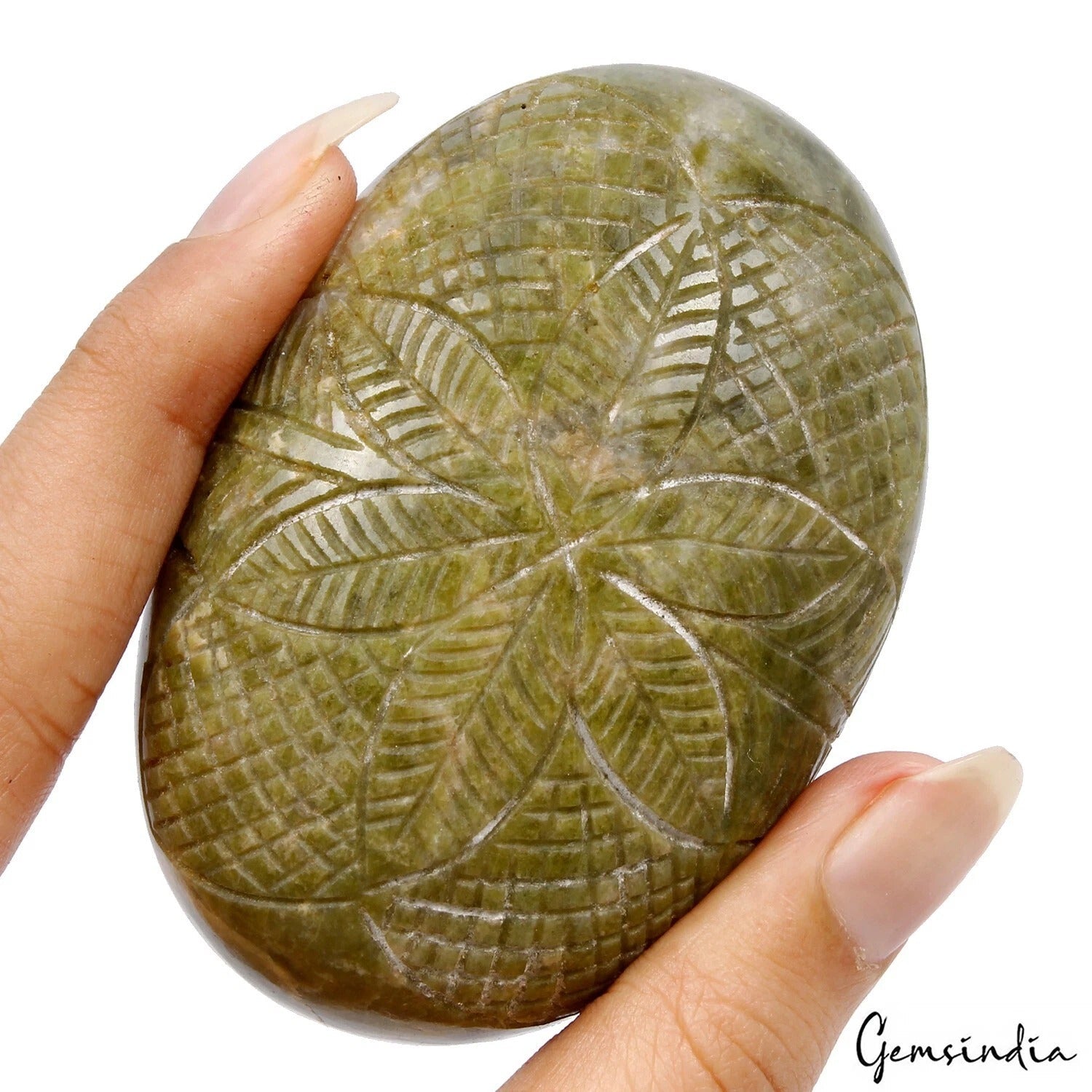 860 Ct Natural Untreated Green Vessonite Oval Floral Hand Carving Huge Gemstone