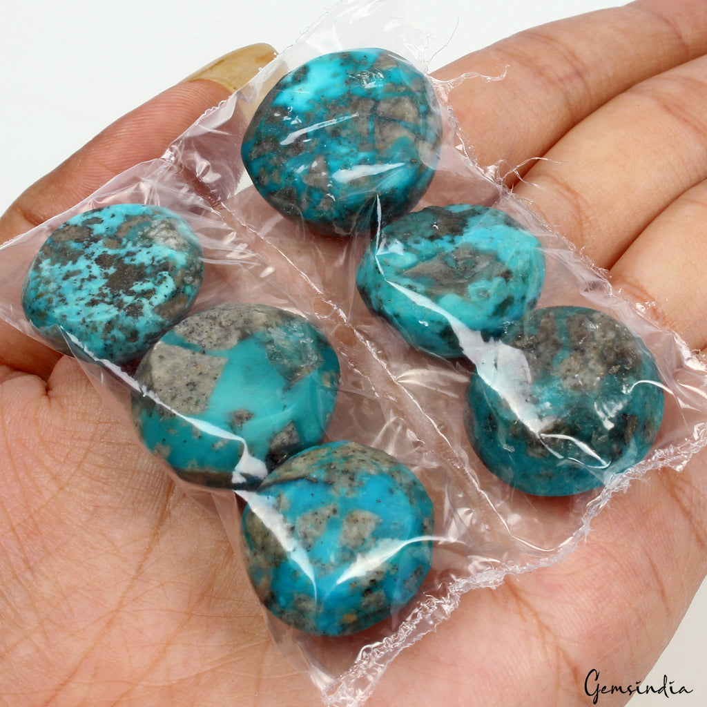 230.40 Ct/6 Pcs Natural Untreated Blue Turquoise Round Cab Loose Gem For jewelry