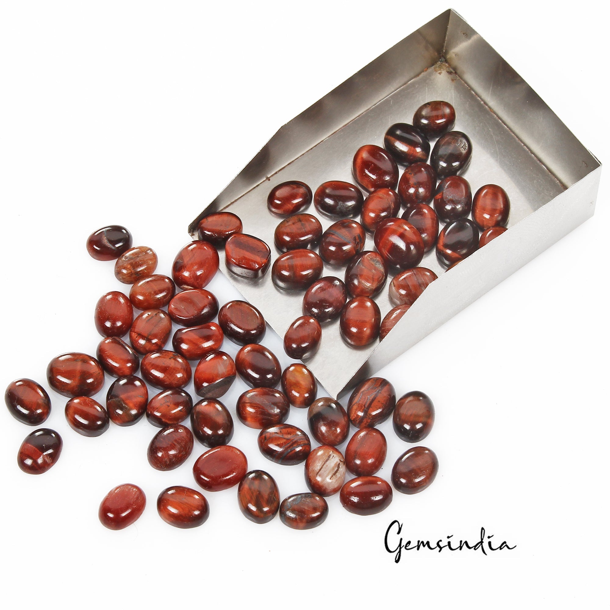 Certified 123 Cts/62 Pcs Natural Untreated Red Tiger Eye Oval Cab Loose Gems Lot