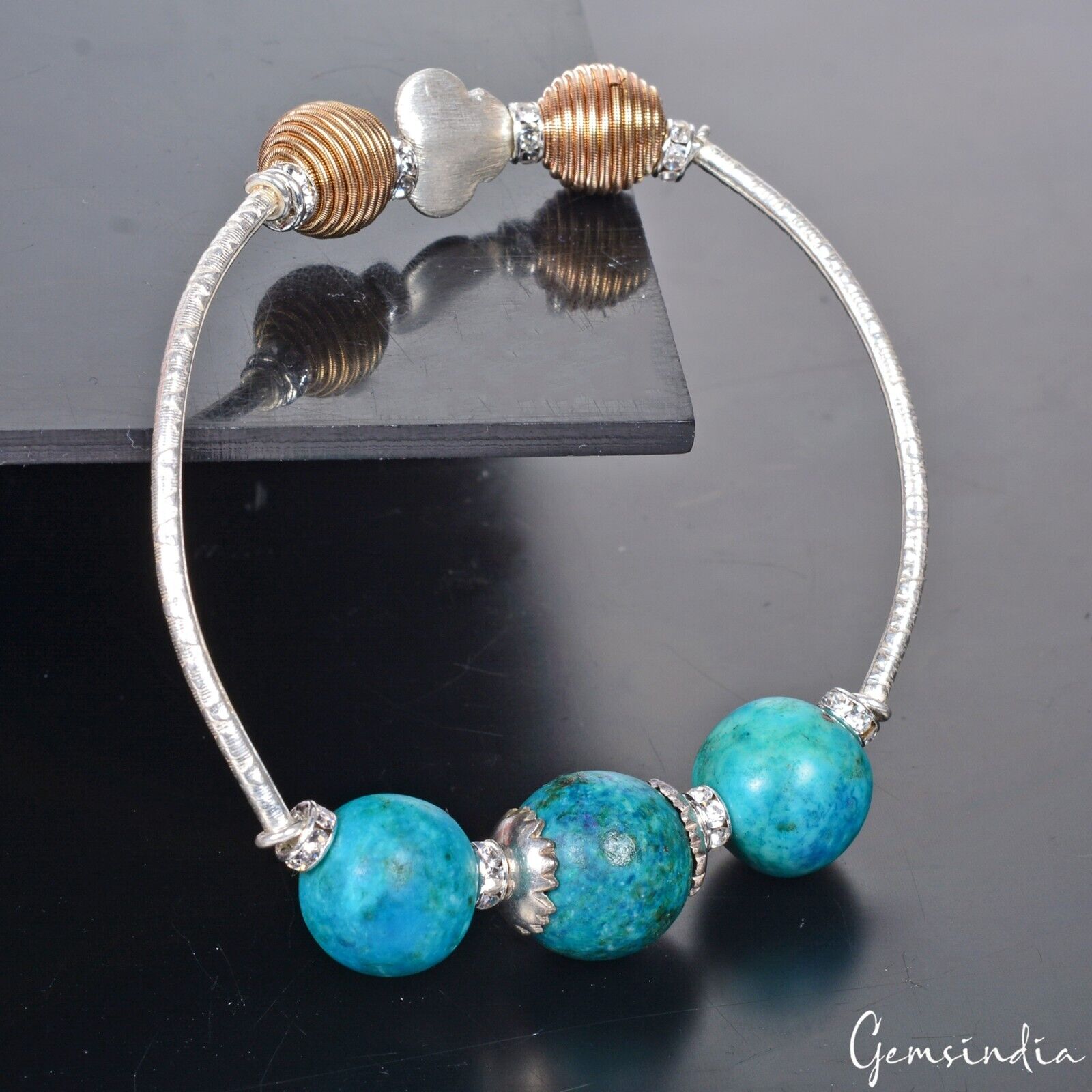 Turquoise Bracelet, Color Enhanced, Silver — 13mm to 14mm, 95.20 Ct (19.03 g)
