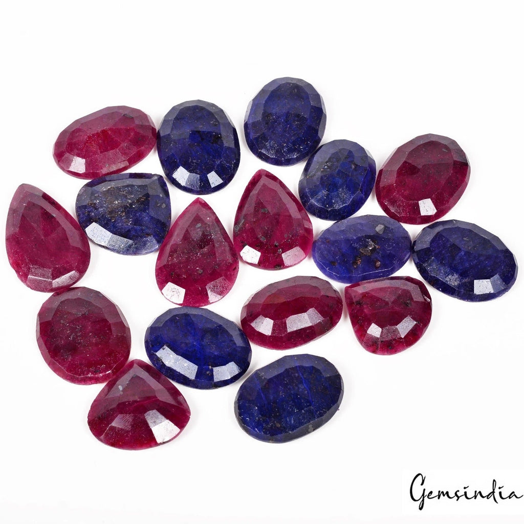 800 Cts/17 Pcs Natural Red Ruby & Blue Sapphire Mixed Cut Loose Gems For Jewelry