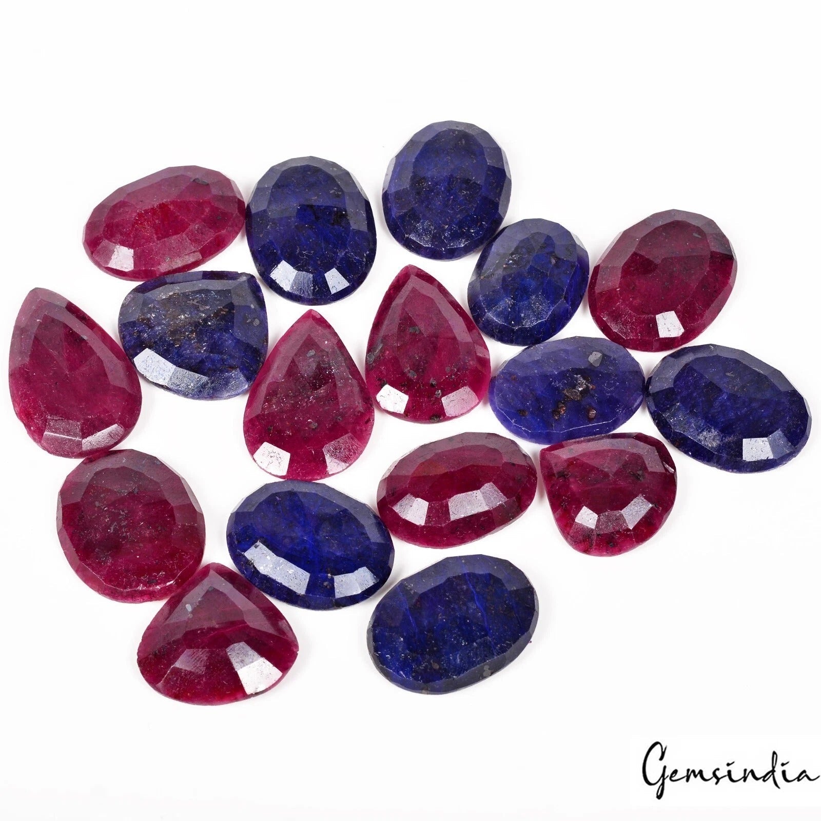 800 Cts/17 Pcs Natural Red Ruby & Blue Sapphire Mixed Cut Loose Gems For Jewelry