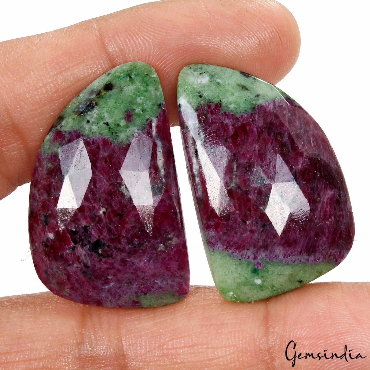 96 Ct Natural Bi Color Ruby in Zoisite Pair Fancy Checker Cut Gems For Earrings