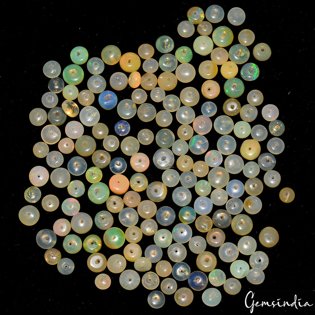 3mm-5mm Natural Ethiopian Multi Fire Opal Smooth roundel beads Gemstone~163 Pcs