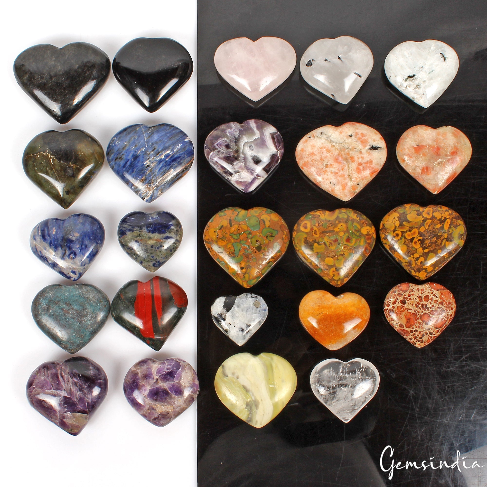 24 Pcs Heart Shaped Natural Crystals Bulk Healing Multi Gemstones Collection-2Kg