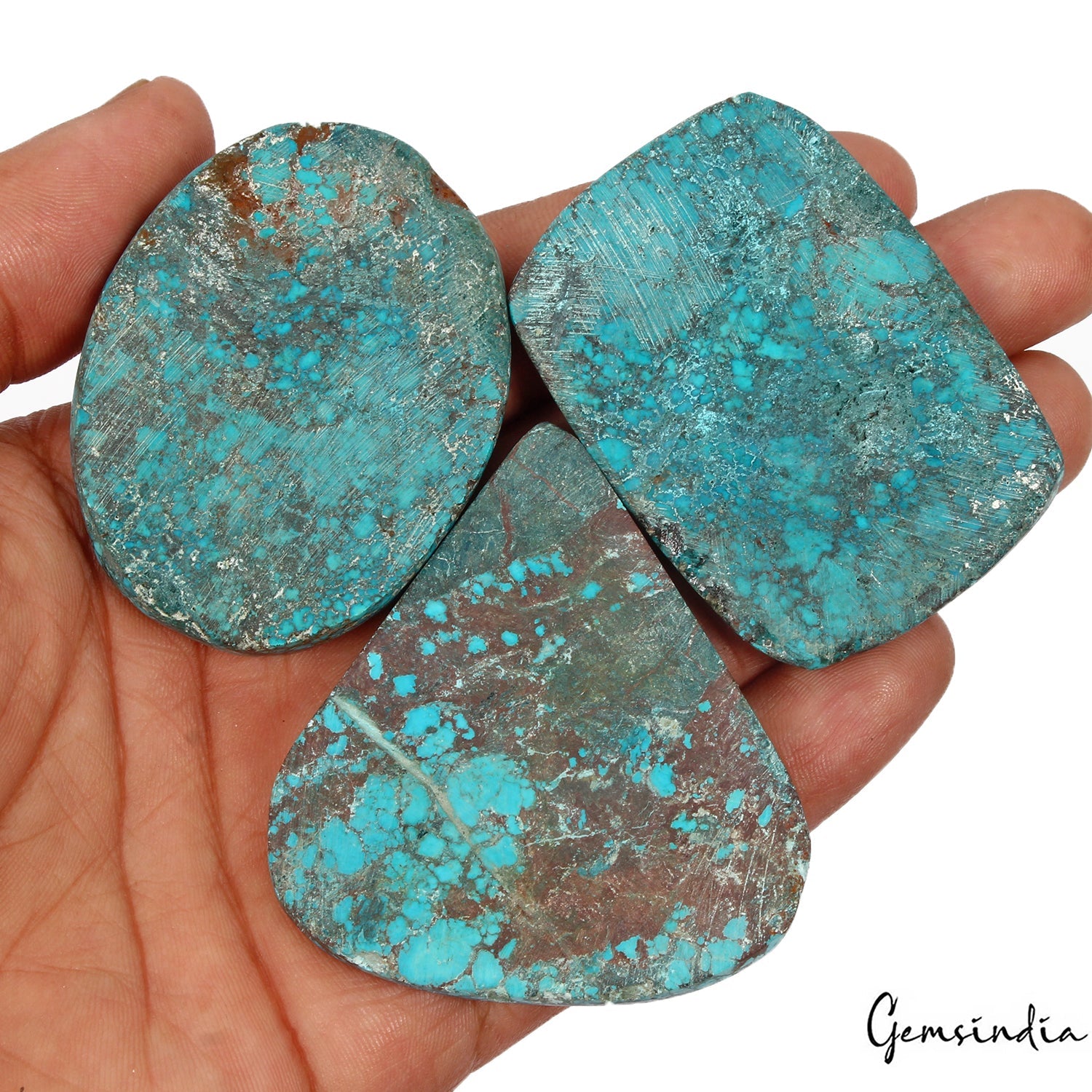 500 Ct/3 Pcs Natural Blue Spiderweb USA Turquoise Mix Cab Loose Gems For Pendant