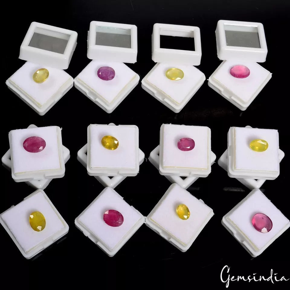 58.60 Ct/12 Pcs Natural Pink Ruby & Yellow Sapphire Oval cut Ring Size Gemstones
