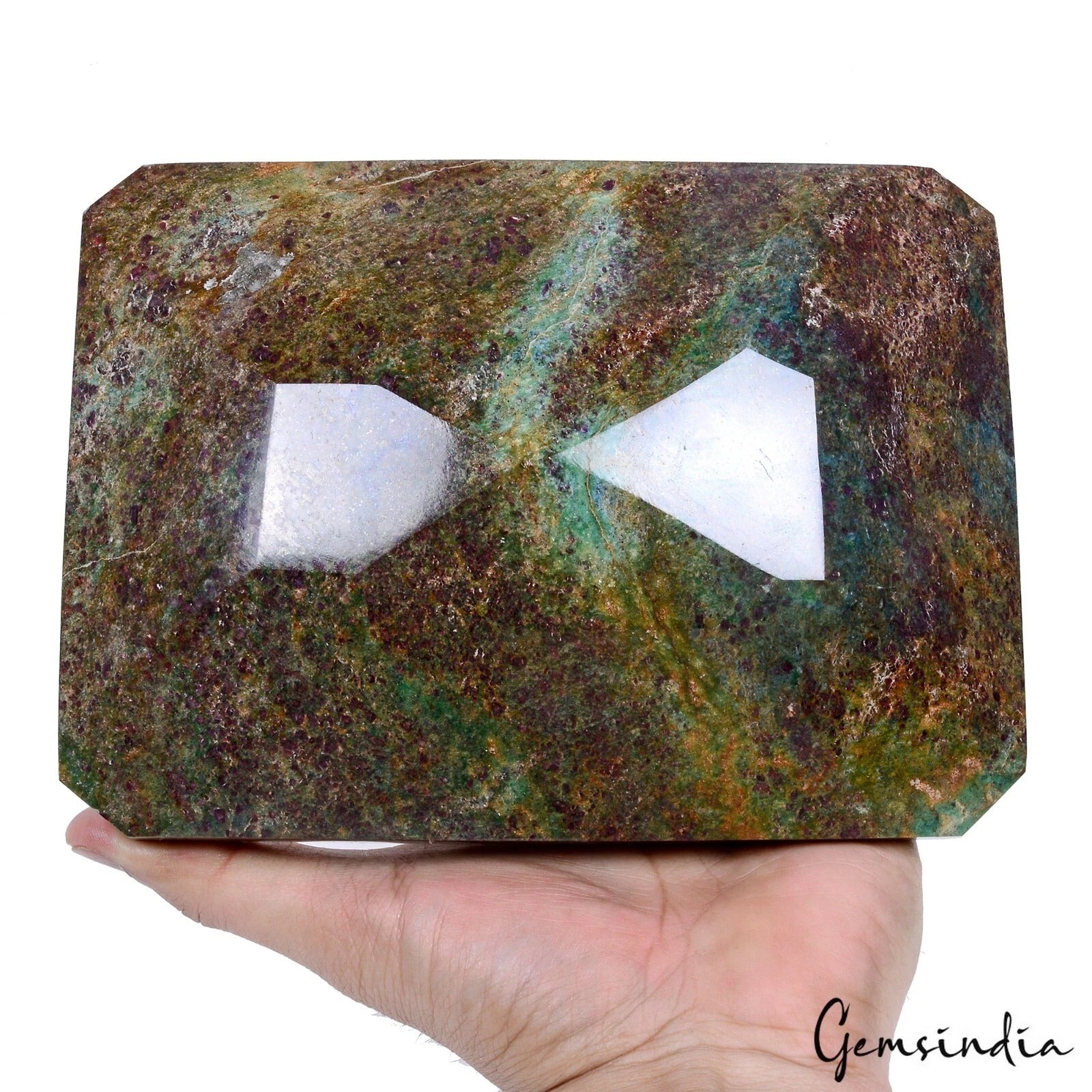 2.9Kilo~Rare Natural Ruby Fuchsite Earth Mined Octagon Cut Museum Grade Gemstone