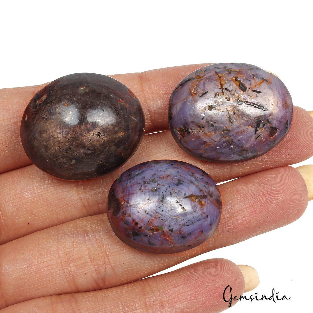250 Ct Natural Untreated Multicolor Star Ruby Oval Cabochon Loose Gems Lot 3 Pc