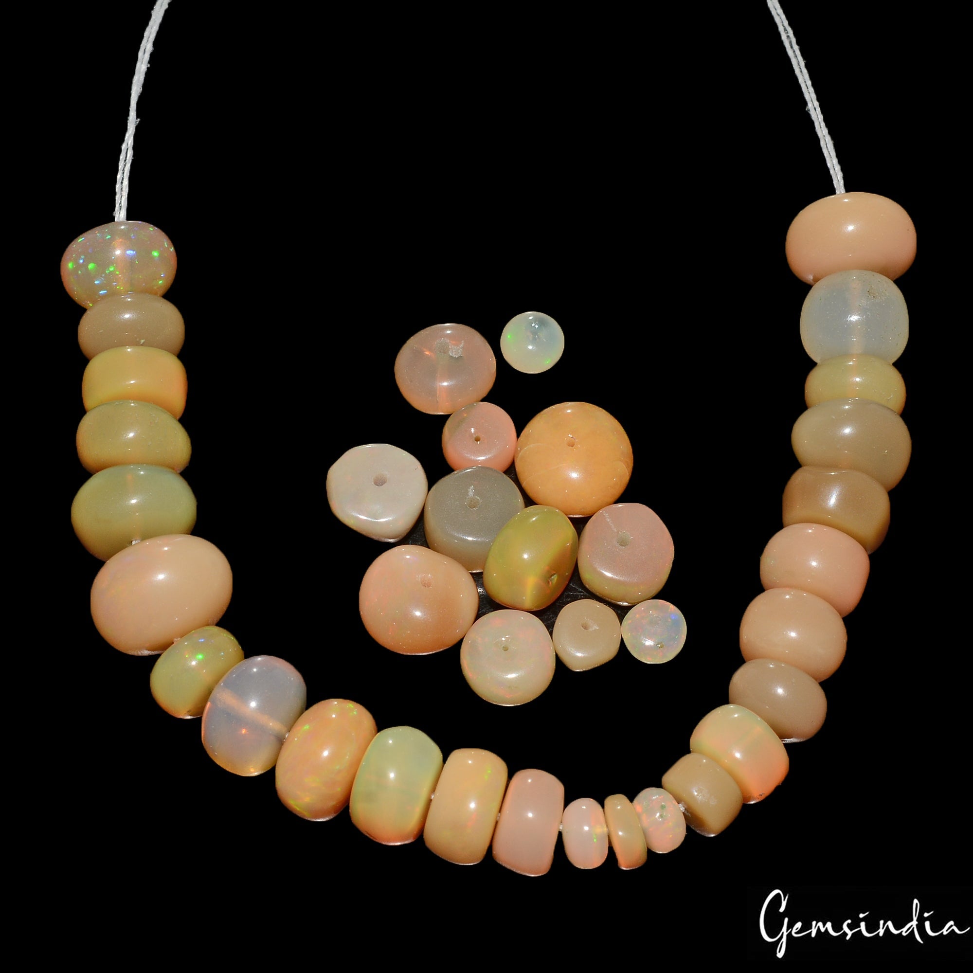34.60 Cts/37 Pcs Natural Welo Fire Ethiopian Opal Round Cab Drilled Loose Beads