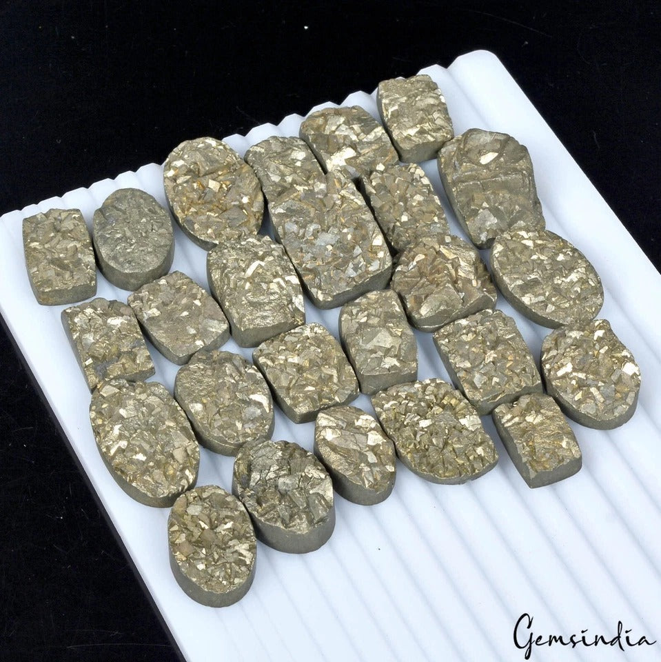 1270 Ct Natural Untreated Gold Pyrite Mix Cut Druzy Gems Lot 25 Pcs For Jewelry