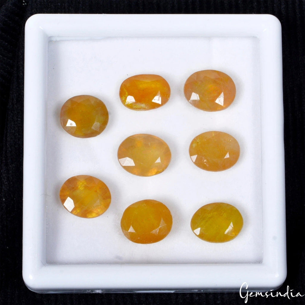 Certified 60.45 Cts/8 Pcs Natural Ceylon Yellow Sapphire (Pukhraj) Oval Gems Lot