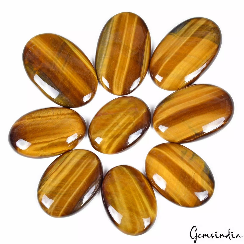 Tiger Eye Lot, Cabochon, Bi Color — 9 Pieces, 30mm to 39mm, 380 Ct, Madagascar