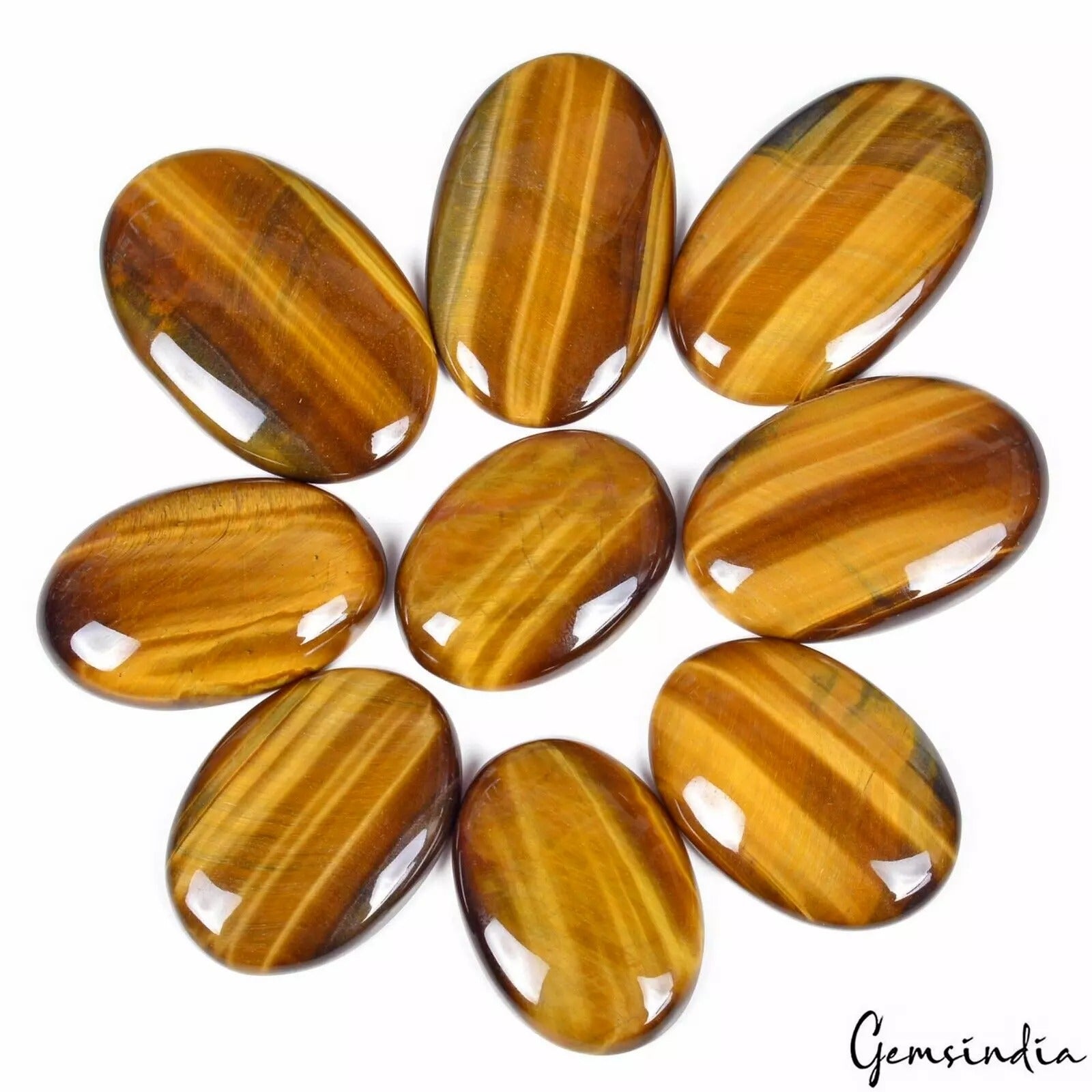 Tiger Eye Lot, Cabochon, Bi Color — 9 Pieces, 30mm to 39mm, 380 Ct, Madagascar