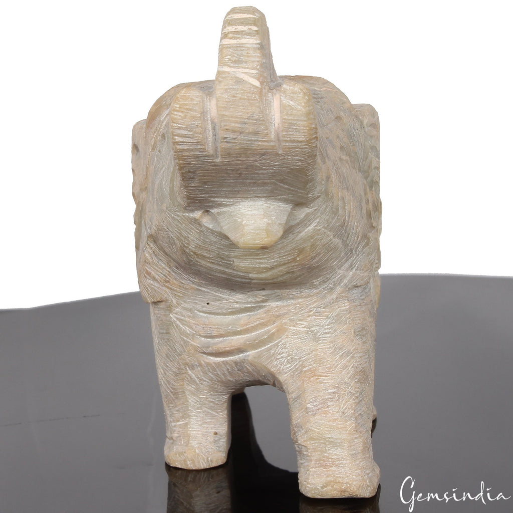 1220Ct Soapstone Trunk Up Elephant Statue Animal~ Baby inside Sculpture/Artifact