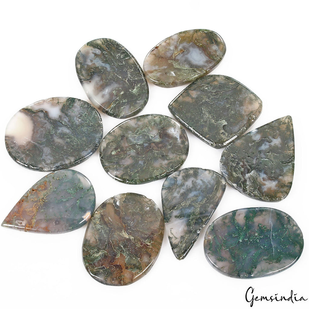1260 Cts/10 Pcs Natural Untreated White Green Moss Agate Mix Cab Wholesale Gems
