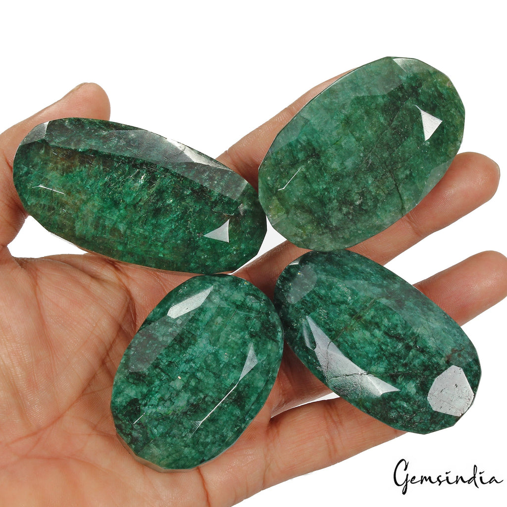 2100 Cts/4 Pcs Natural Brazilian Green Emerald Oval Faceted Cut Loose Huge Gems