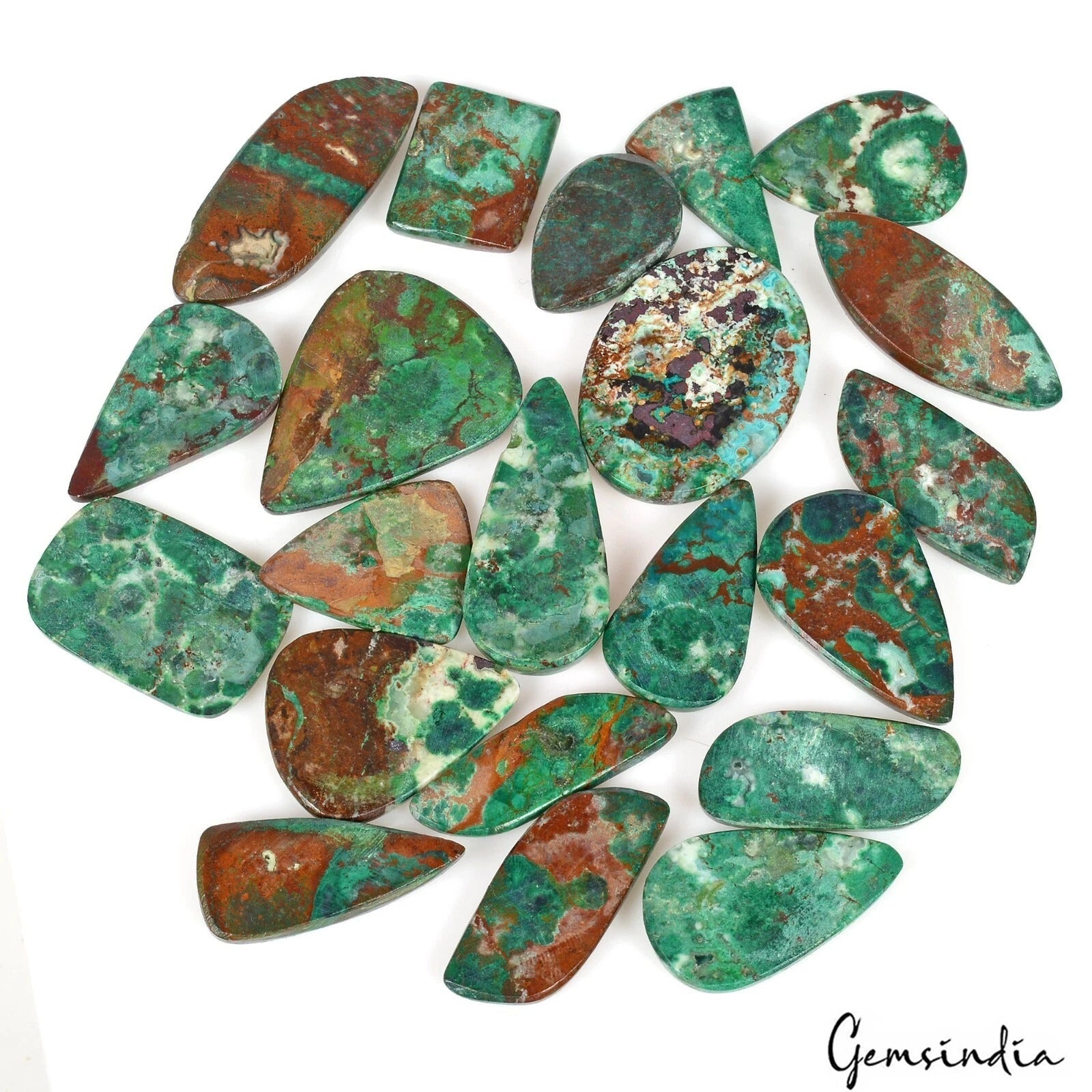 480 Ct/27Pcs Natural Untreated Bi-color Chrysocolla Mixed Cab Wholesale Gems Lot