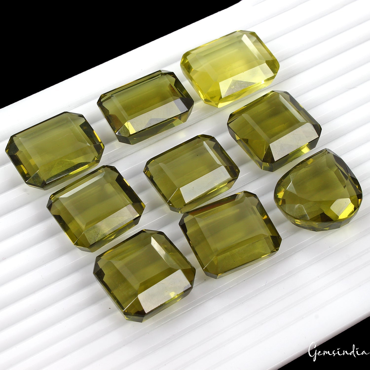 600 Cts/9 Pcs Hydro Green Peridot Excellent Octagon Pear Cut Loose Gemstones Lot