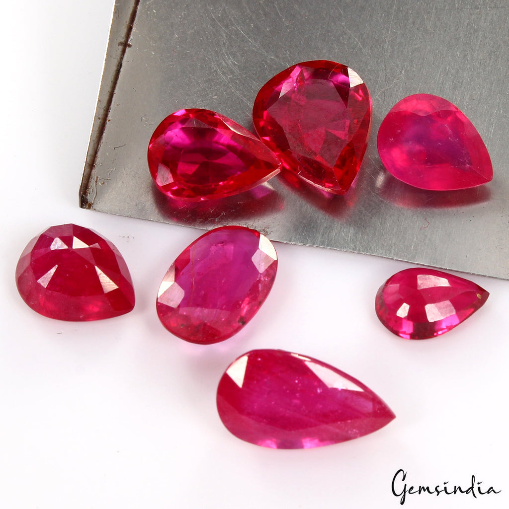 Flawless 33.50 Ct Red Pink Hydro Ruby Mix Shape Faceted Loose Gemstones 10-15mm