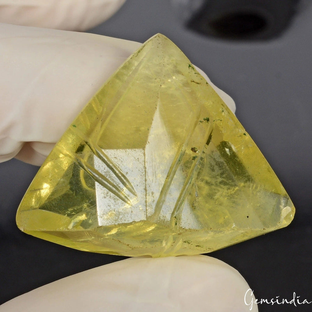 48.20Ct Natural Untreated Yellow Citrine Trillion Carving Gem For Making Jewelry