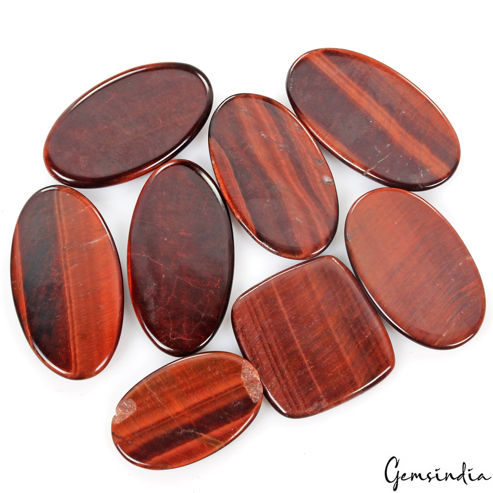 370 Ct/8 Pcs Natural Untreated Red Tiger Eye Mix Cab 32-45mm Wholesale Gemstones