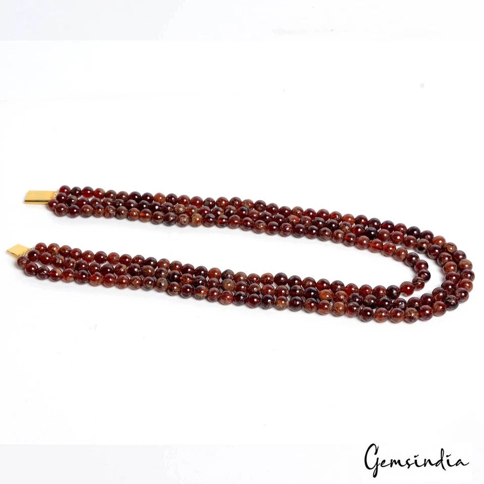 3 Strand Hessonite Garnet Amazing 827 Ct Beaded Stunning 7-8mm Necklace Jewelry