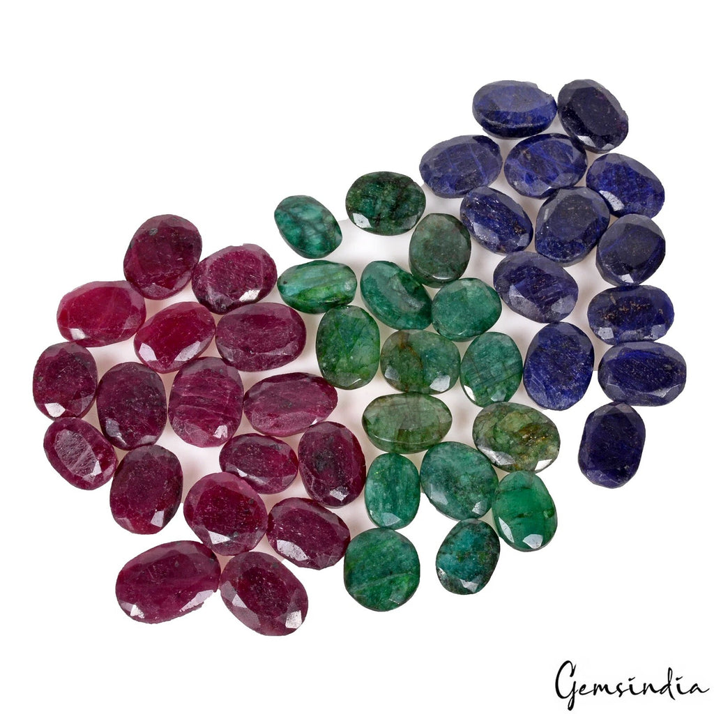 760 Ct Natural Emerald Ruby Sapphire Oval Cut Loose 15-20mm Gemstones~ 46 Pc Lot