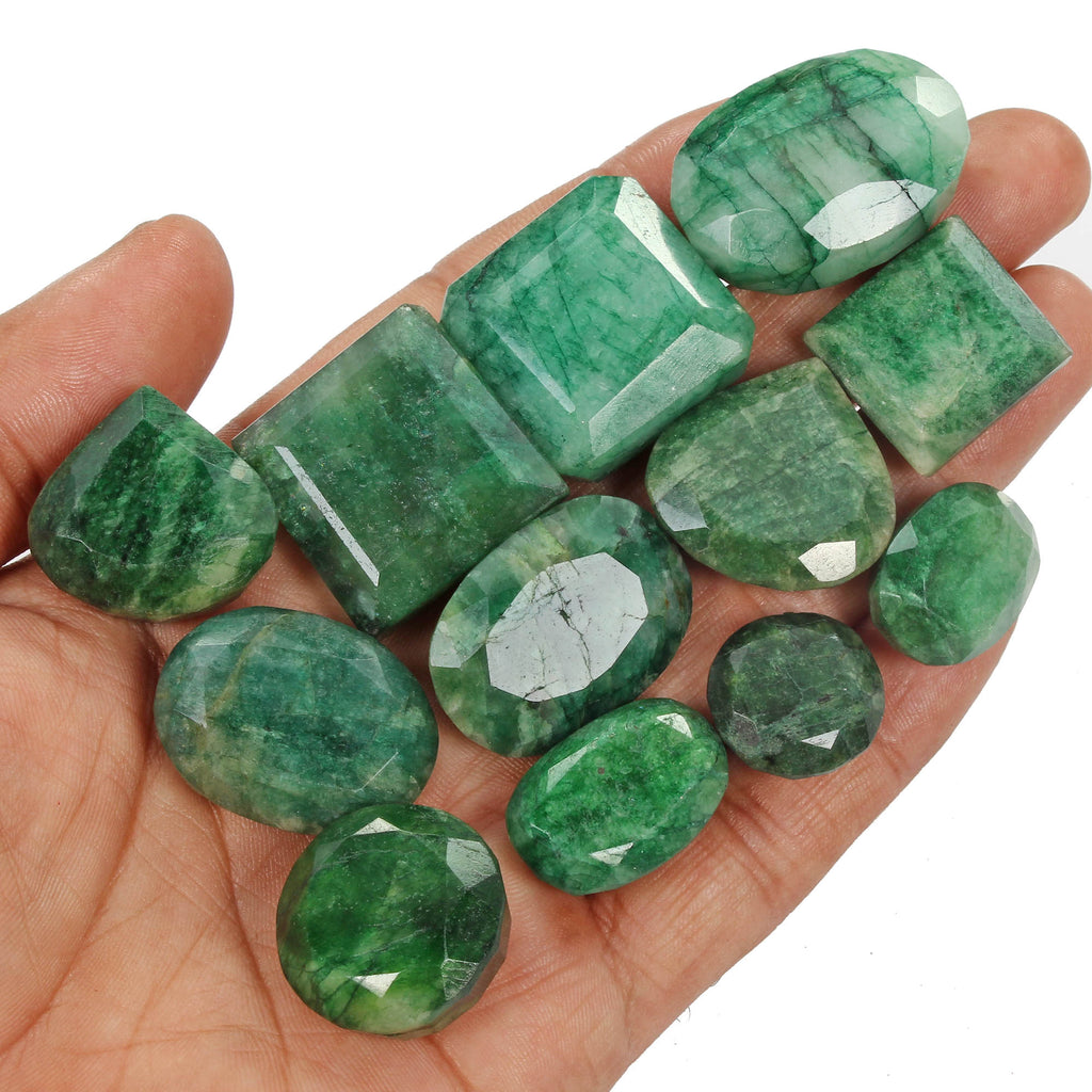 680 Cts/12 Pcs Natural Brazilian Green Emerald Mix Cut Loose Wholesale Gems Lot