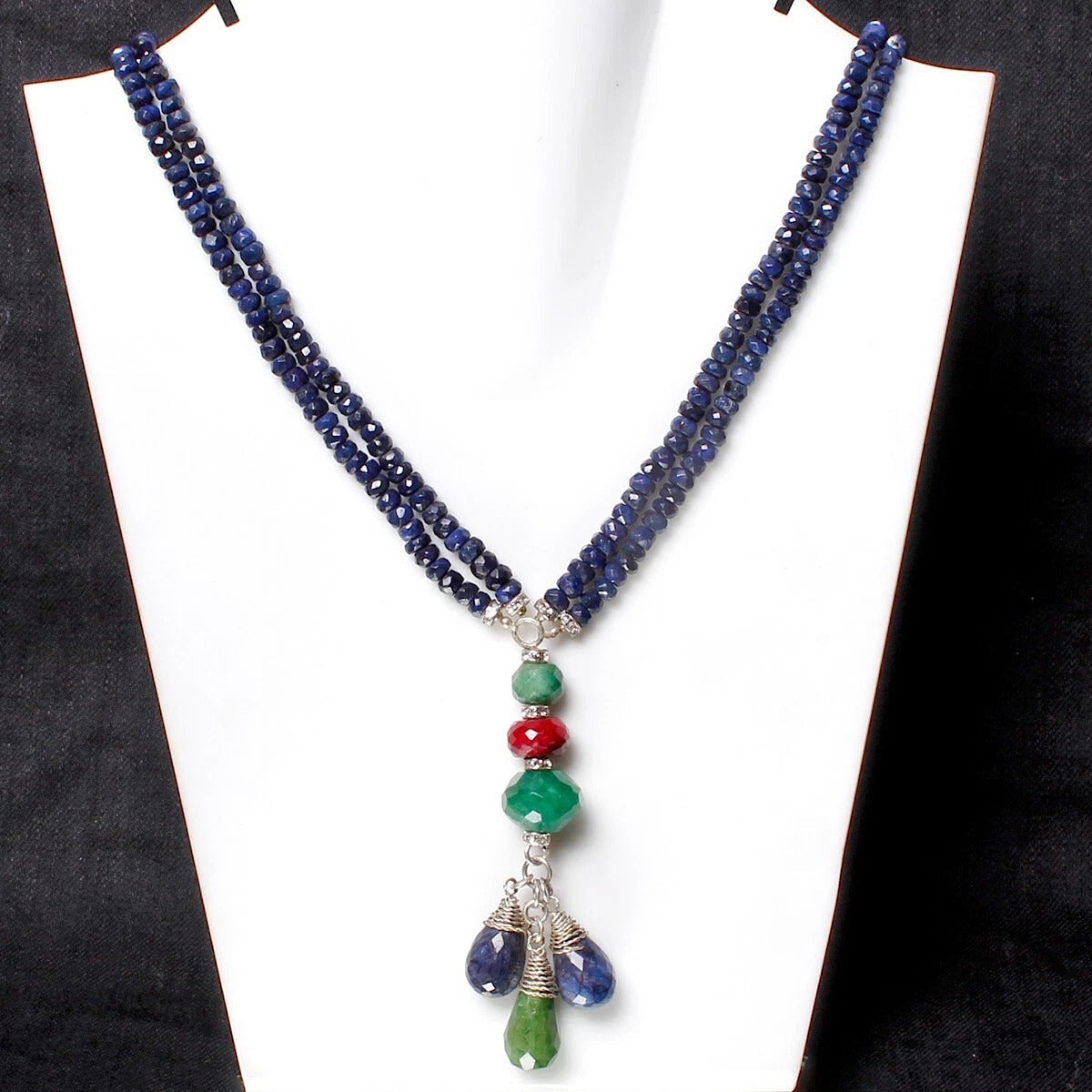 20" Long Natural Sapphire Round beaded Handmade Designer Women Necklace Jewelry