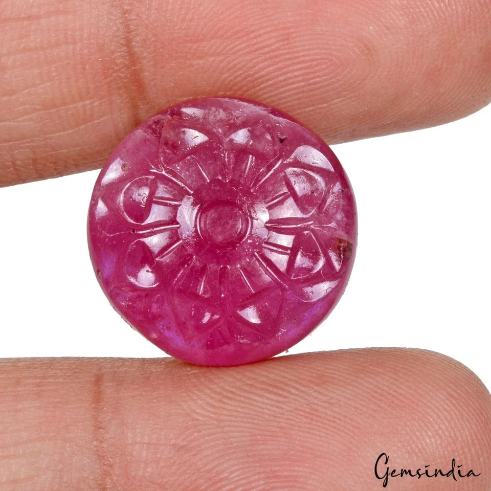 26.80 Ct Certified Natural Mozambique Ruby Round AAA Hand Carving Loose Gemstone