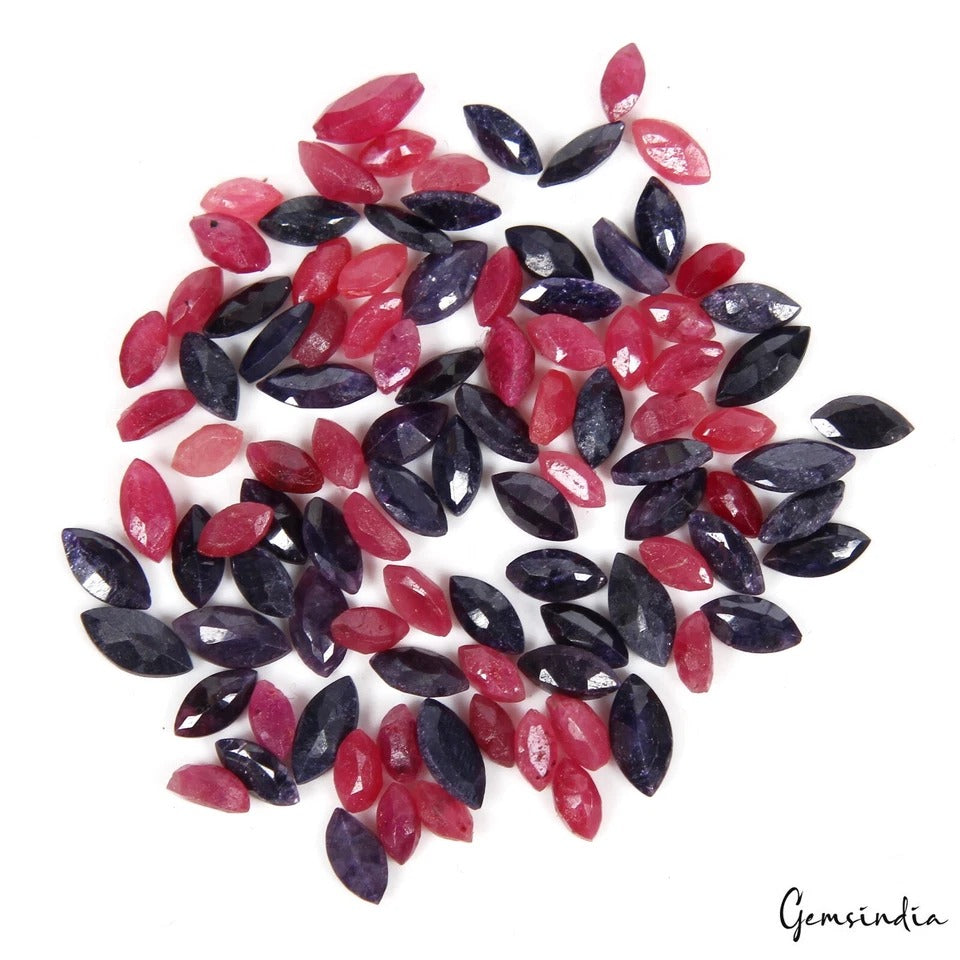 11.40 Cts/100 Pcs Natural Red Ruby Blue Sapphire Marquise Cut Gems For Jewelry
