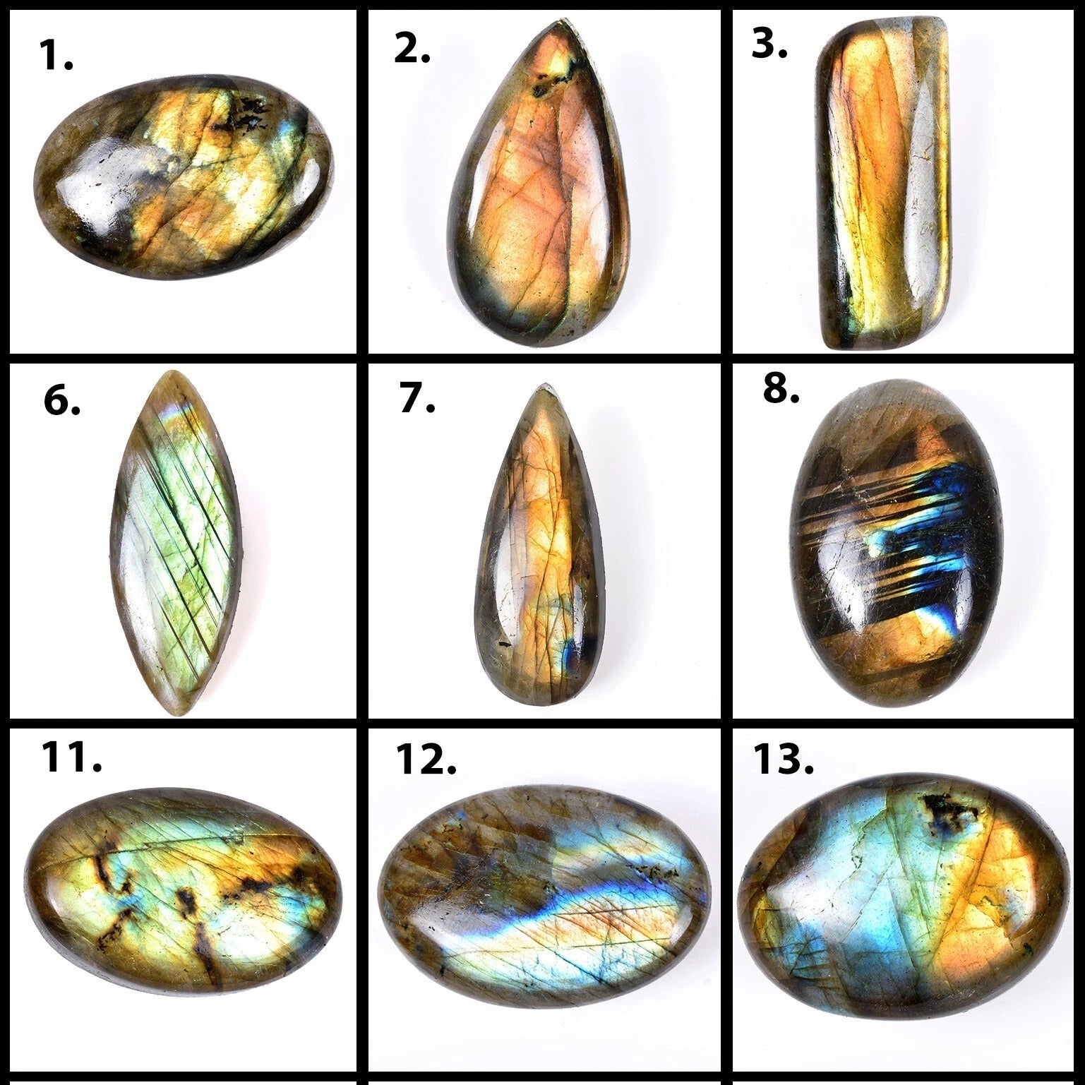 20 Pcs Natural Labradorite Multi Flashy 21mm-48mm Huge Size Cabochon Gemstones