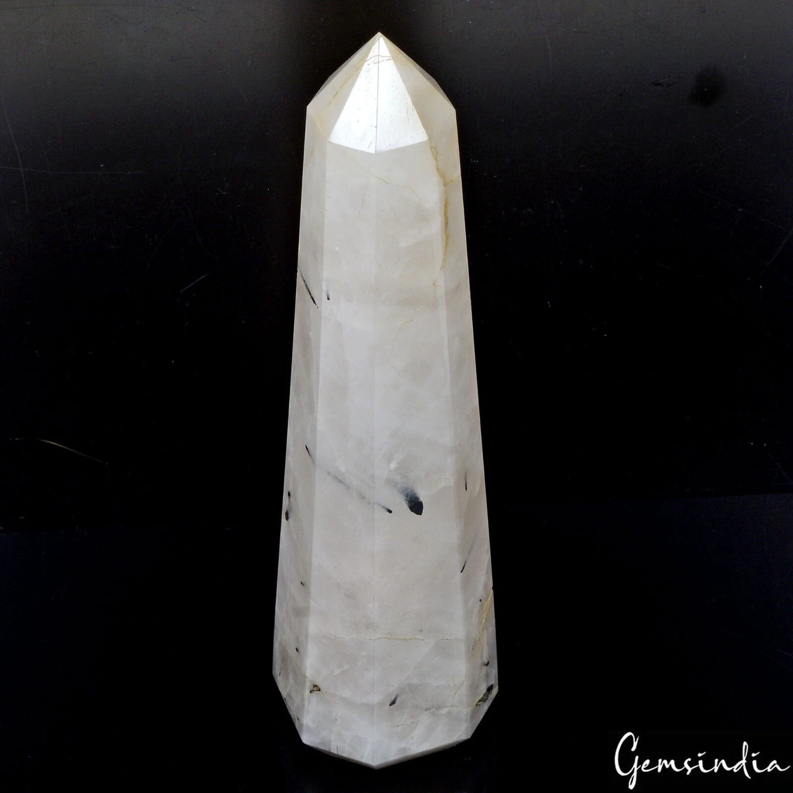 2500Ct Natural Untreated White Rutilated Quartz Obelisk Crystal Wand Point Tower