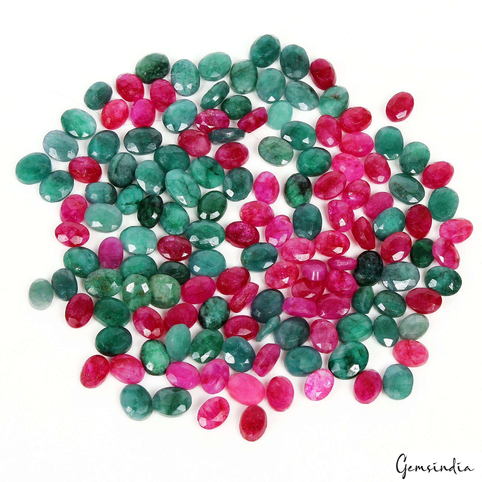 180 Cts/143 Pcs Natural Red Beryl/Green Emerald Oval Cut Loose Gems For Jewelry