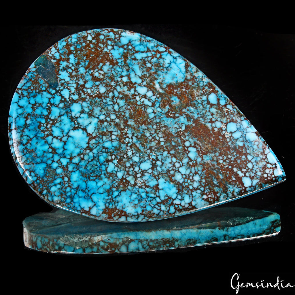 670 Ct Blue Spiderweb Turquoise Pear Cabochon Arizona Loose Huge Gems From U.S
