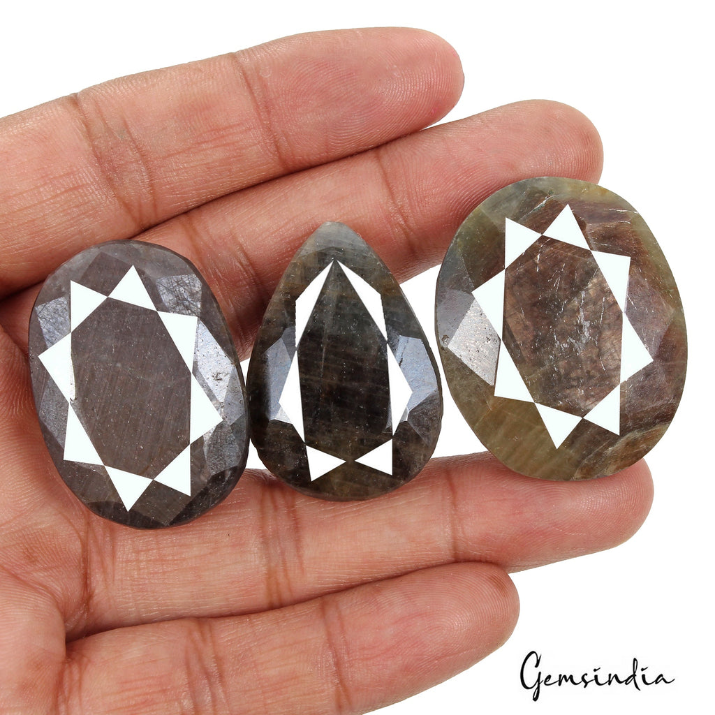 520 Ct Natural Untreated Blue Brown Sapphire Mix Faceted Loose Gemstone Lot 3 Pc