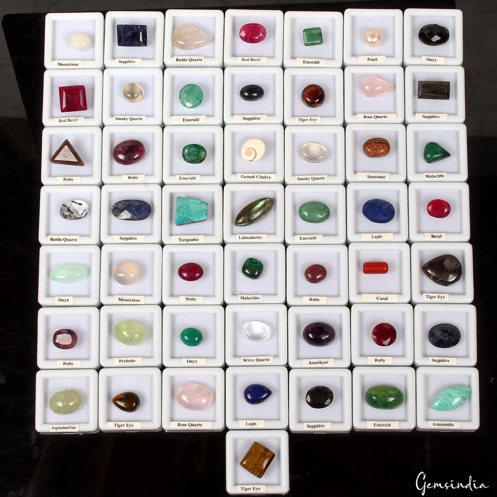50 Pcs Estate Genuine Multi Gems Loose Multi Color Gemstones Collection w/ Boxes