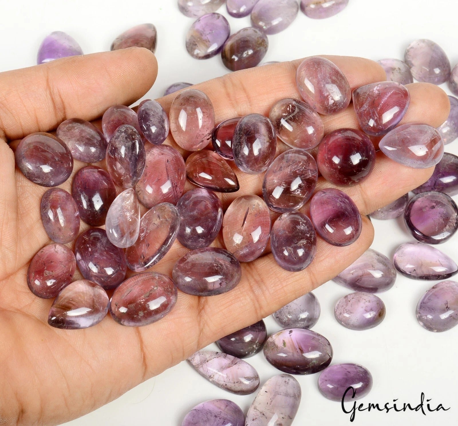 Amethyst Lot, Cabochon, Untreated, Purple — 63 Pieces, 15mm to 26mm, 1000 Ct, Brazil