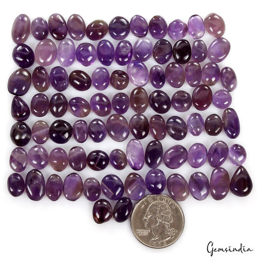 Amethyst Lot, Cabochon, Untreated, Purple — 83 Pieces, 9mm to 15mm, 310.00 Ct