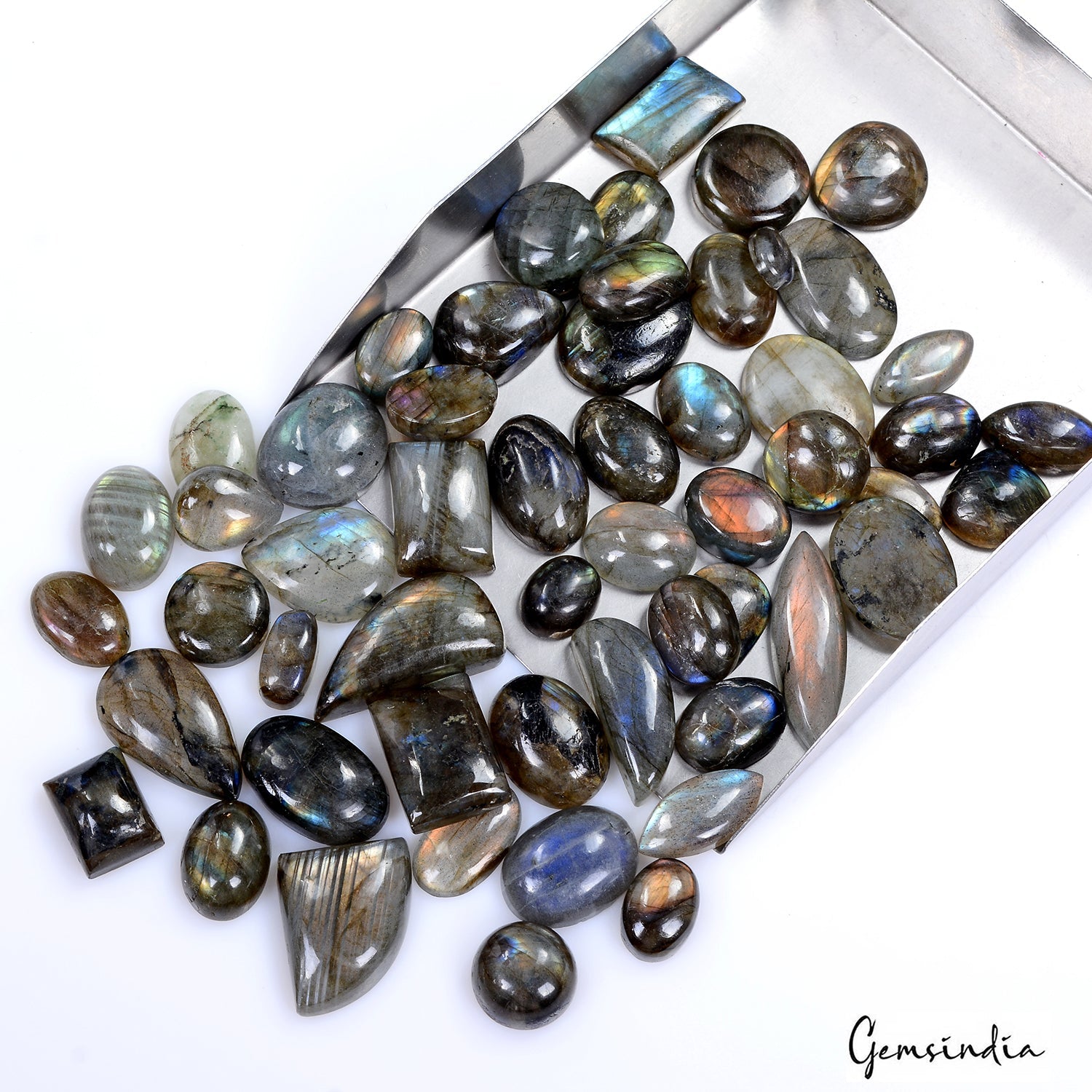 650 Ct Natural Untreated Blue Shine Labradorite Mix Cabochon Loose Gemstone Lot