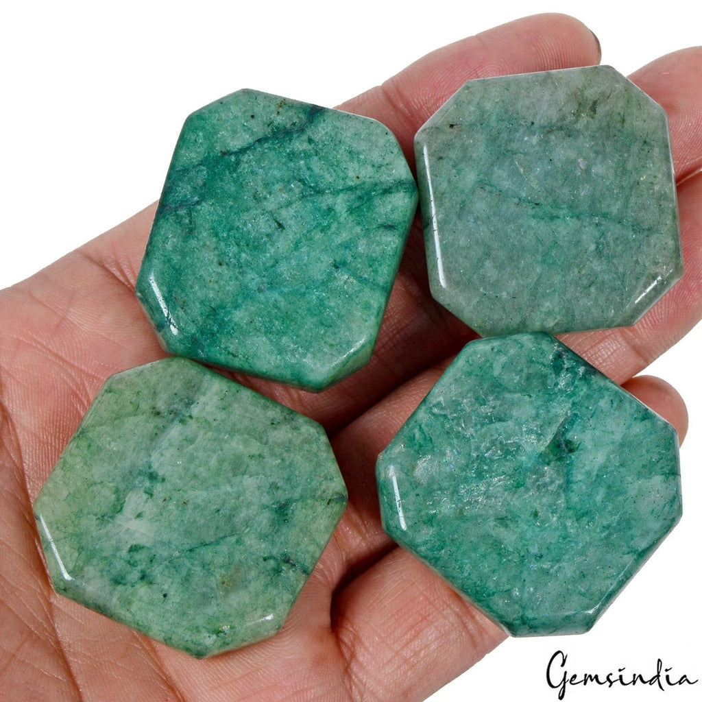 4 Pcs Natural Green Emerald Octagon Shape Loose Cabochon 34-43mm Gemstones Lot