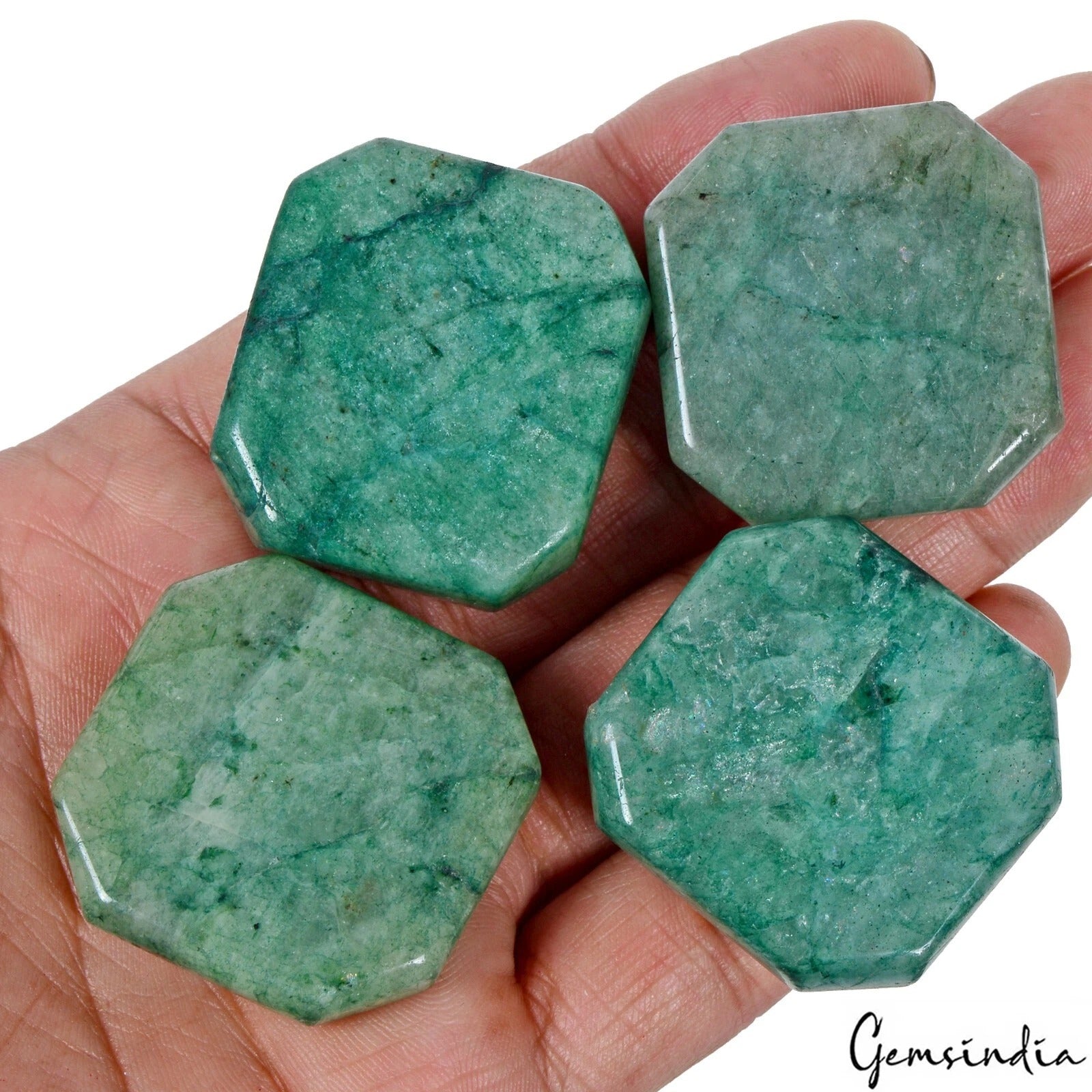 4 Pcs Natural Green Emerald Octagon Shape Loose Cabochon 34-43mm Gemstones Lot