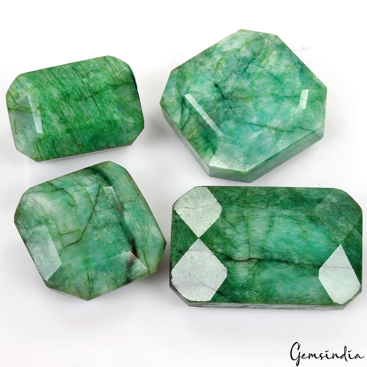 4 Pcs Natural Green Emerald Octagon Cut Loose 37mm-55mm Gemstones Lot ~ 1240 Cts