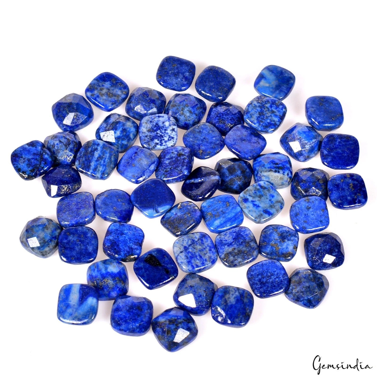 50Pc Natural Lapis Lazuli 10mm Cushion Checker Cut Calibrated Gems Wholesale lot